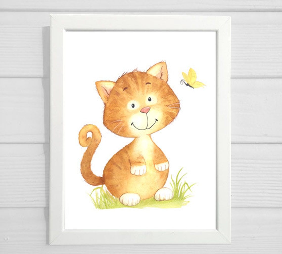 Cute Cat and Butterfly Wall Art Digital File 8.5x11 Etsy