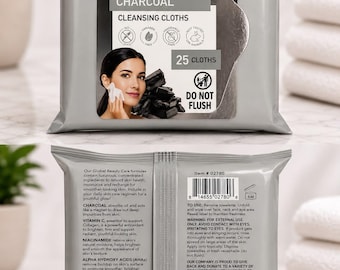 Global Beauty Care Charcoal Cleansing Cloths 25 Count, Deep Cleansing Facial Wipes, Makeup Remover Towelettes, Fragrance Free
