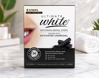 Ultimate White Whitening Dental Strips with Activated Charcoal – 6 Strips (3 Treatments) – Express Teeth Whitening Kit