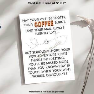 Printable, moving away gift, farewell, funny, goodbye, good luck card, going away gift, hilarious card for friend, snarky rude card