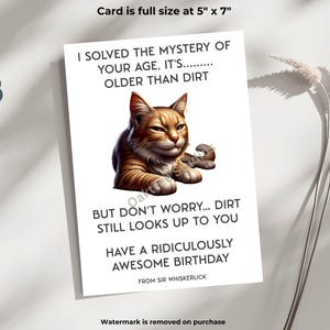 Cartão de aniversário exclusivo para impressão inspirado em animais, mensagem peculiar, Sir Whiskerlick, o gato, cartão hilário para amigo