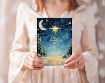 Celestial Birthday Card: Starry Night Folk-Art Design