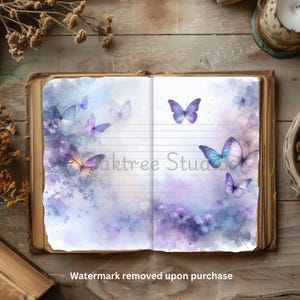 Ethereal Blue Butterfly Junk Journal Kit, Printable Paper, Scrapbook Pages, Digital Paper Pack, Collage Sheets, Ephemera, Letter Size