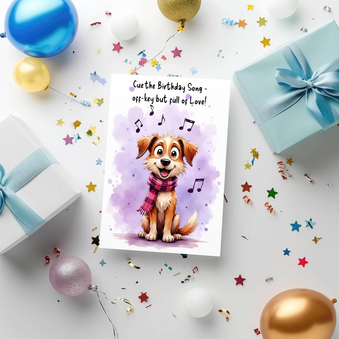 Funny Dog Birthday Card Printable: Watercolor Puppy (digital Download ...