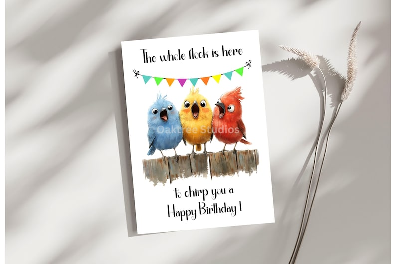 Whimsical Bird Theme Birthday Card - Printable Digital File, Happy ...
