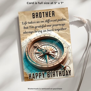 Carte d'anniversaire imprimable pour frère, téléchargement immédiat, carte d'anniversaire bien pensée pour frère, gratitude et souvenirs, carte de voeux numérique