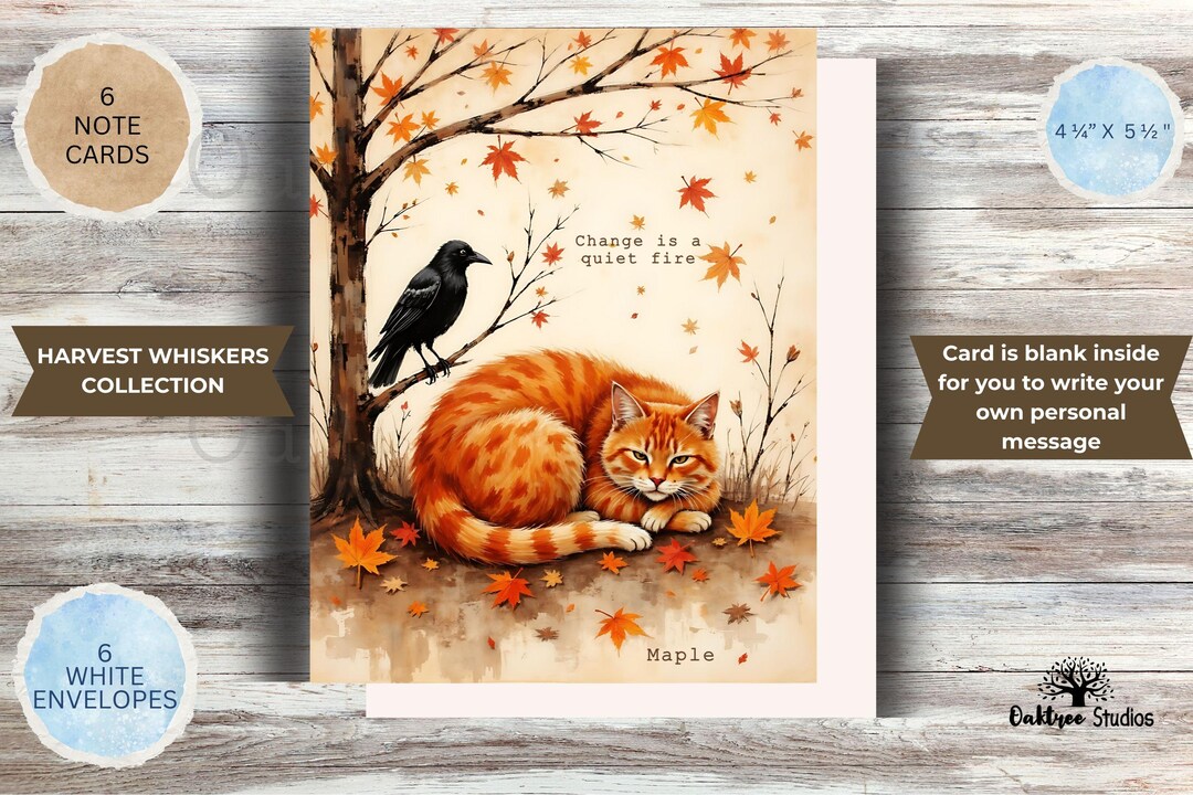 Fall Cat Note Card Set | Autumn Harvest Whiskers, Blank Inside - Etsy