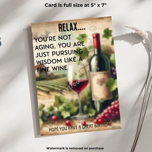 Carte d'anniversaire drôle pour vieillir, téléchargement numérique sarcastique, carte imprimable humour vieillissant, carte blague sur la colline, vin, vintage