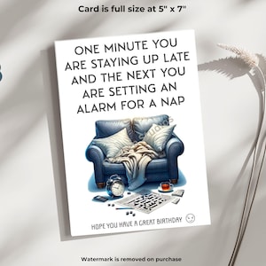 Carte d'anniversaire drôle pour vieillir, téléchargement numérique sarcastique, carte imprimable humour vieillissant, carte blague sur la colline, vieillissement, heure de la sieste