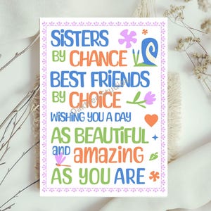 Carte d'anniversaire imprimable soeur, soeur par hasard inspiration carte - voeux d'anniversaire pour votre soeur, meilleure amie, fichier numérique imprimable
