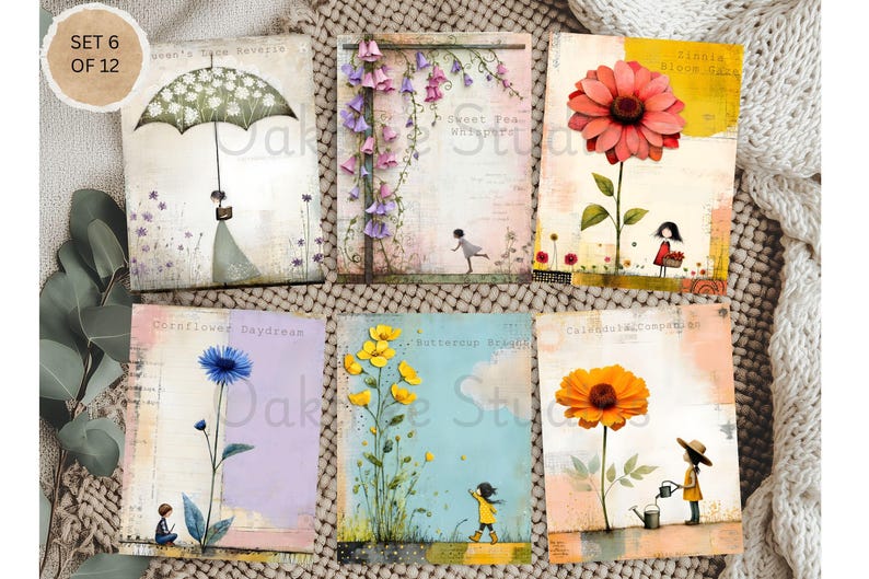 Botanical Notecards Set: Whimsical Garden Folk Art Greeting Cards - Etsy