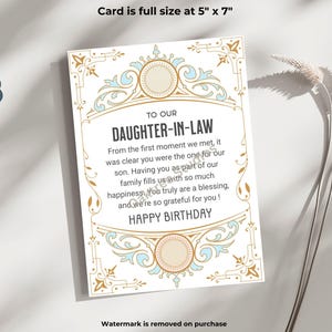 Herzliche Geburtstagskarte für Schwiegertochter, Digital Download, druckbare Karte mit süßer Nachricht darüber, wie viel sie Ihnen bedeutet