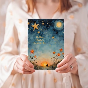 Celestial Garden Birthday Card: Whimsical Star & Flower Folk Art