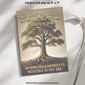 Cartão de aniversário para pai para impressão - Mighty Oak Tree - Amor e orientação do pai - Download digital