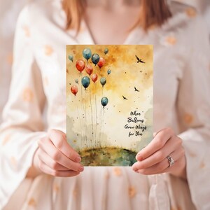 Whimsical Balloon Birthday Card: Surreal Folk Art Greeting
