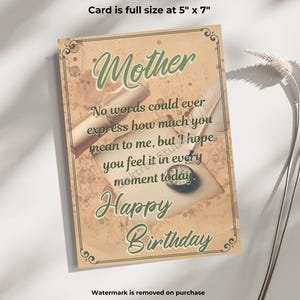 Cartão de aniversário para mãe para imprimir - Mensagem sincera para a mãe - Download digital