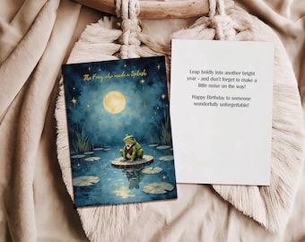 Folk Art Frog Birthday Card, Magical Storybook Greeting