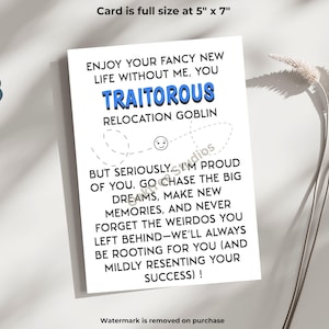 Printable, moving away gift, farewell, funny, goodbye, good luck card, going away gift, hilarious card for friend, snarky rude card