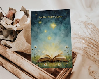 Whimsical Open Book Birthday Card | Starlight Daisies Greeting Card
