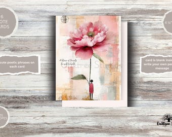 Botanical Note Card Set: Folk Art Floral Greeting Cards, Set of 6