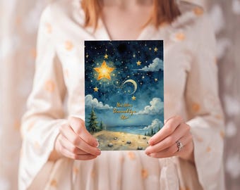 Celestial Birthday Card – Folk Art Star Dream, Unique Greeting
