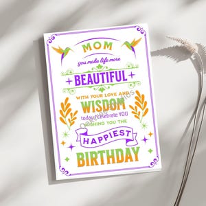 Carte d'anniversaire maman imprimable, belle carte d'anniversaire de maman - message sincère, amour maman, souhaits d'anniversaire pour votre maman, fichier numérique imprimable
