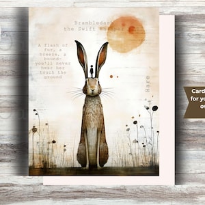 May include: A set of six note cards and envelopes featuring a whimsical illustration of a hare with text that reads "Brambledash the Swift Whisper". The card measures 4.25" x 5.5" and is blank inside for a personal message.