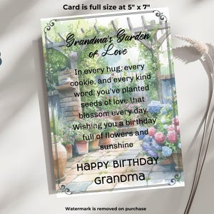 Oma Geburtstagskarte, Garten der Liebe zum Ausdrucken - Herzliche Nachricht für Oma - Digitaler Download - von Sohn / Tochter oder Enkelkind