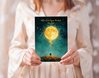 Moon & Stars Anniversary Card, Romantic Love Greeting