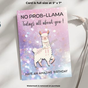Printable Happy Birthday Card with Llama - No Prob-Llama Design - Printable Digital File, Happy Birthday