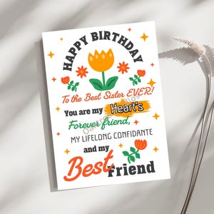 Carte d'anniversaire soeur imprimable, coeur pour toujours amis carte - voeux d'anniversaire pour votre soeur, meilleur ami, fichier numérique imprimable