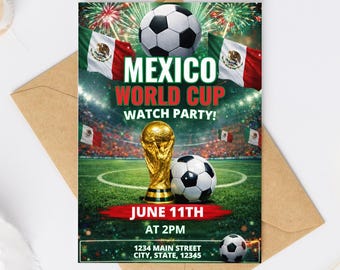 Sjabloon uitnodigingsfeestje WK kijken Mexico (digitale download)