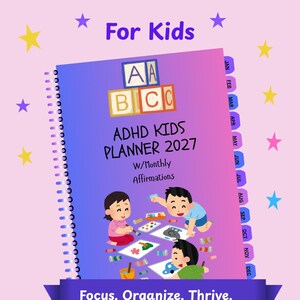 Kids ADHD Planner Bundle Printable Digital, Coloring Book, Affirmations, Daily Organized for School & Home
