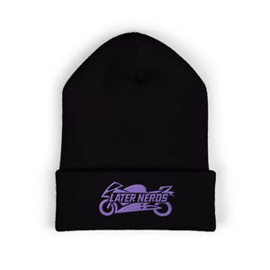 Later Nerds Heritage Beanie | Embroidered Motorcycle Beanie | Rider Winter Hat afbeelding 2
