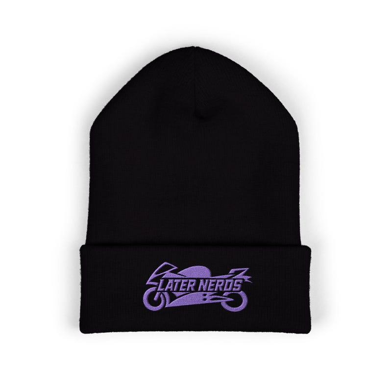 Later Nerds Heritage Beanie | Embroidered Motorcycle Beanie | Rider Winter Hat afbeelding 2