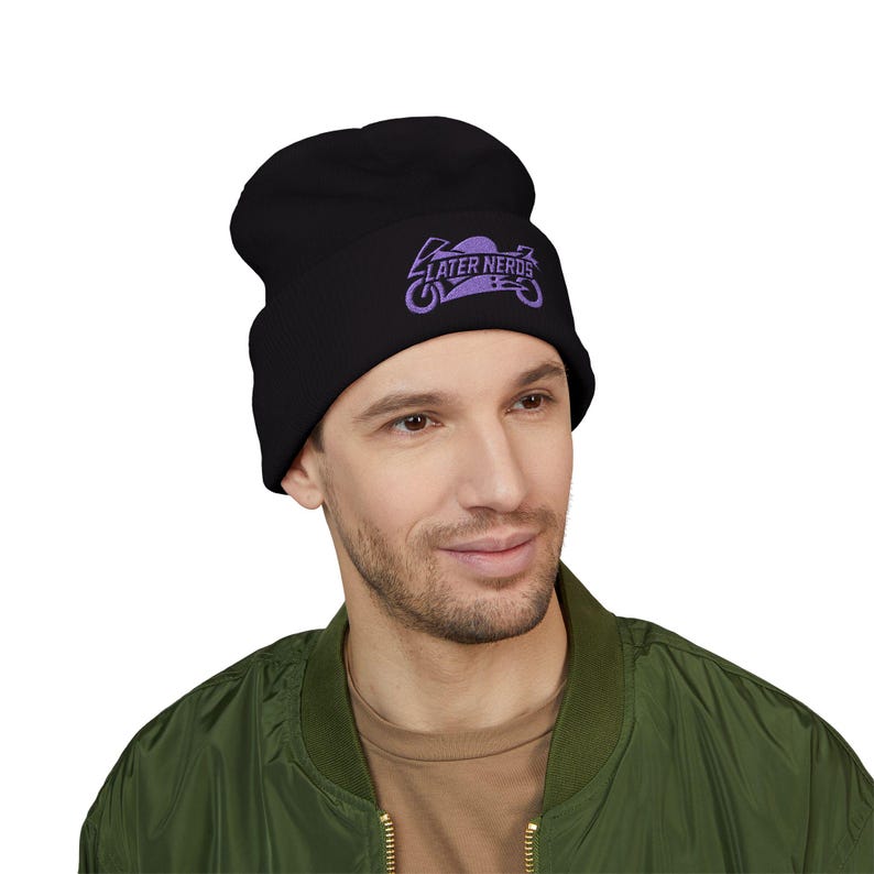 Later Nerds Heritage Beanie | Embroidered Motorcycle Beanie | Rider Winter Hat afbeelding 5