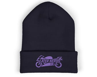Later Nerds Heritage Beanie | Embroidered Motorcycle Beanie | Rider Winter Hat