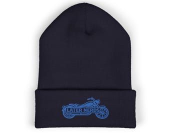 MotoStash "Later Nerds" Cruiser Collection Beanie | Embroidered Motorcycle Knit Hat