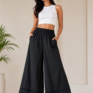 Calça palazzo feminina com design de calça feita à mão.