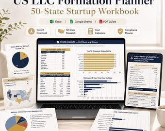 LLC Formation Planner, US-50-State Startup Workbook, EIN & Tax Setup Tracker, Business Formation Guide and Checklist (Digital Download)