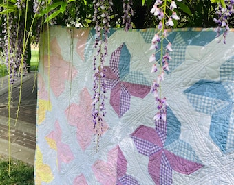 Wielkanocna kołdra w kratkę gingham: wzór gwiazdek z klejnotami ombre, wiosenny pled (55" x 55")