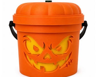 Grin Reaper | Pumpkin Halloween Light Up Bucket | Scary Halloween Decor