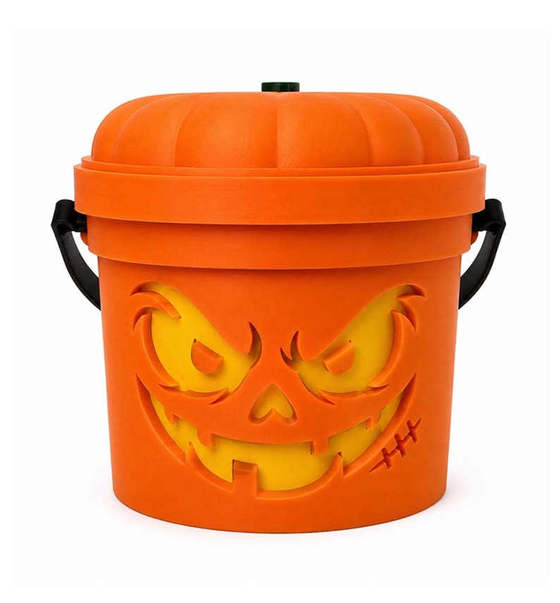Grin Reaper | Pumpkin Halloween Light Up Bucket | Scary Halloween Decor image 1