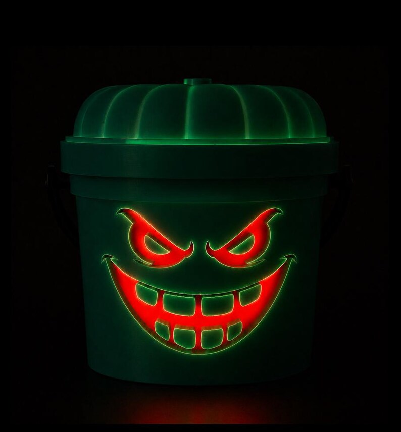 Ghostly Grin | Ghost | Halloween Light Up Bucket | Creepy Halloween Decor image 2