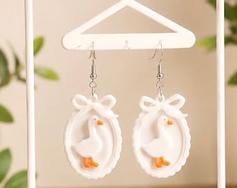 Silly Goose Oval Earrings – White, Yellow, Pink, Blue Options