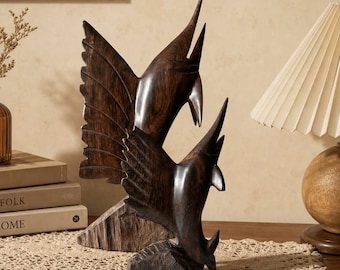 Vintage hand carved Ironwood sailfish figurine