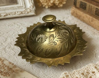 Vintage etched floral patterned brass lidded Bonbonnere / sugar bow / trinket box / candy bowl.