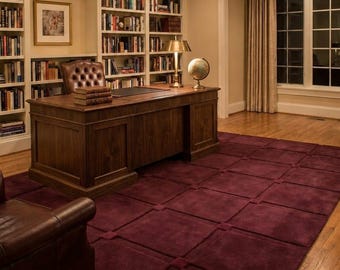 Tapis géométrique bordeaux tufté à la main, tapis moderne en laine, tapis minimaliste de luxe, tapis de salon bordeaux profond, tapis de chambre contemporain