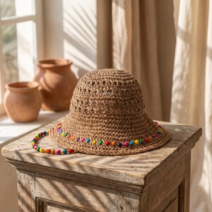 Straw Hat With Beads - Etsy display picture 2