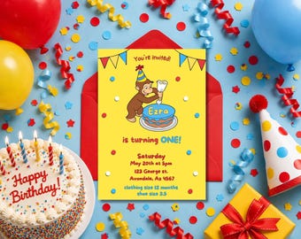 Curious George Birthday Invitation, Customizable Canva Template (Digital Download)